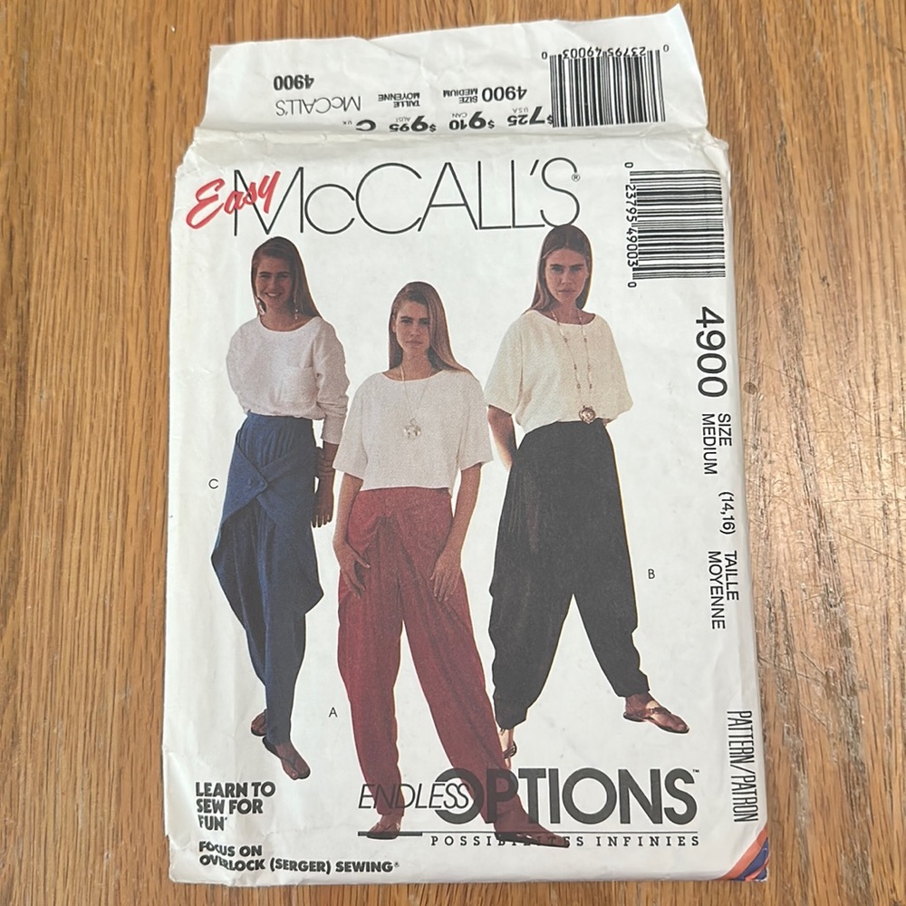 Vintage uncut sewing pattern McCalls 4900 misses tops, pants
